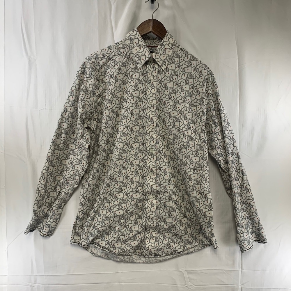 Panhandle Rough‎ Stock Button Down Mens Medium White Playing Cards Dice Shirt